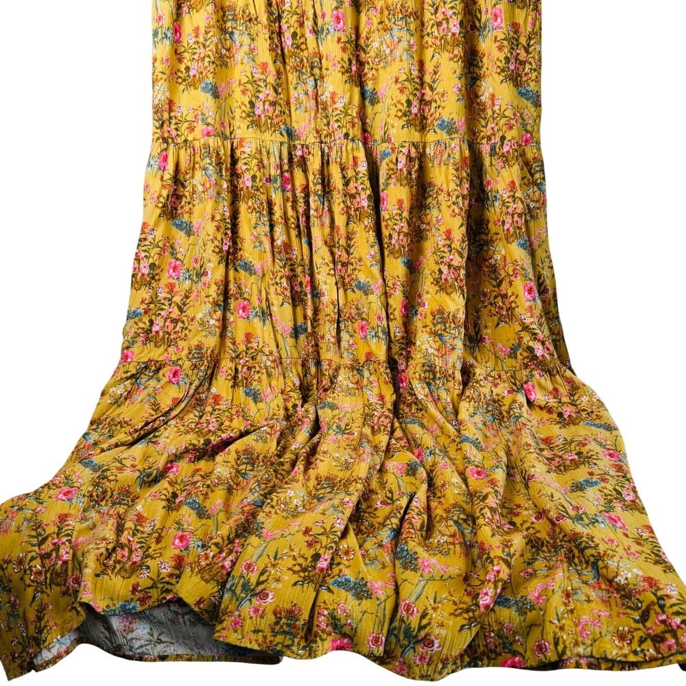 Wonderly 2X Mustard Floral Maxi Dress Cottagecore Boho Tiered Cap Sleeve Rayon - Picture 11 of 13